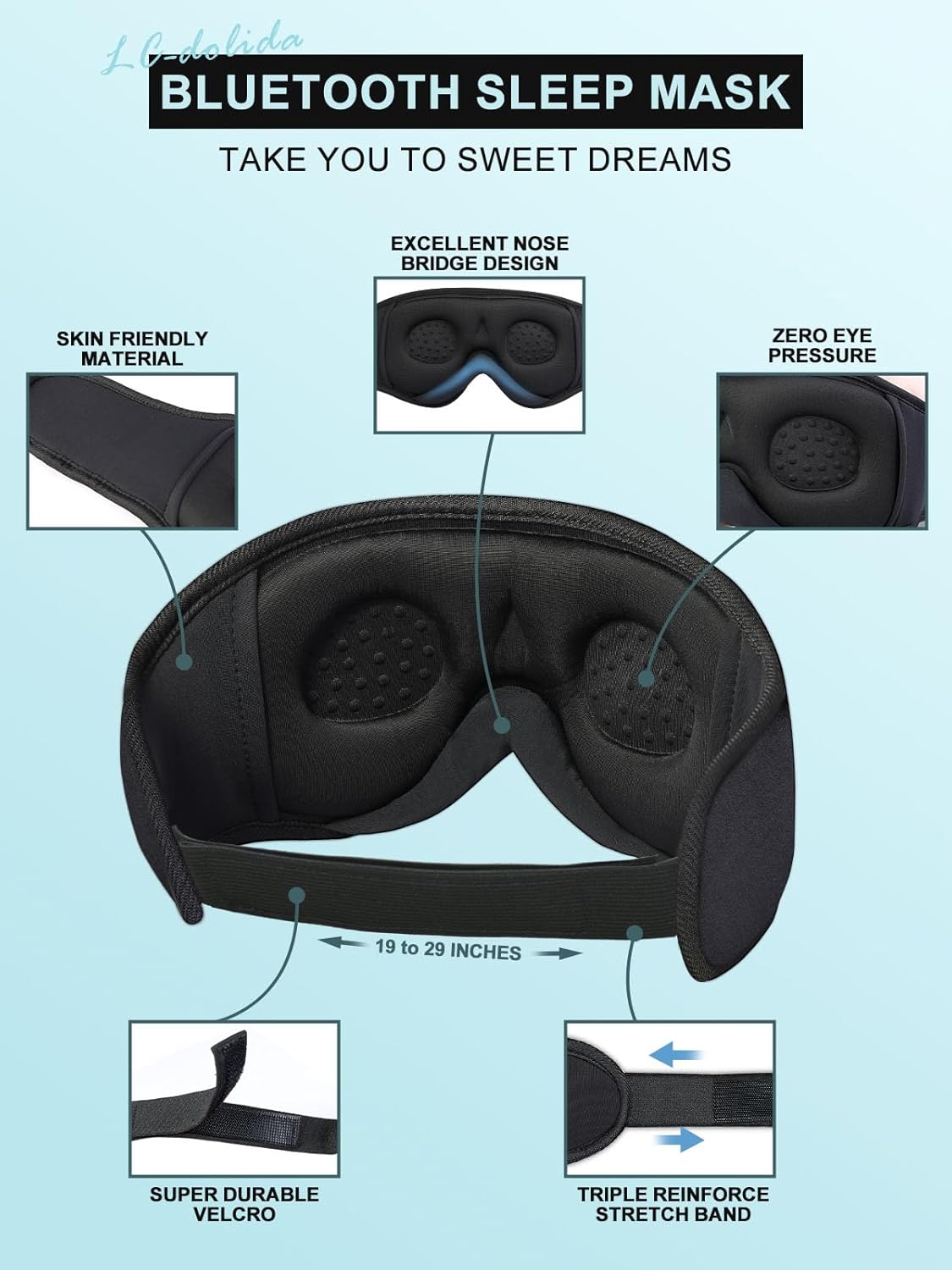 Bluetooth Sleep Mask with Headphones – 3D Eye Mask for Side Sleepers, Ultra-Thin Stereo Sound